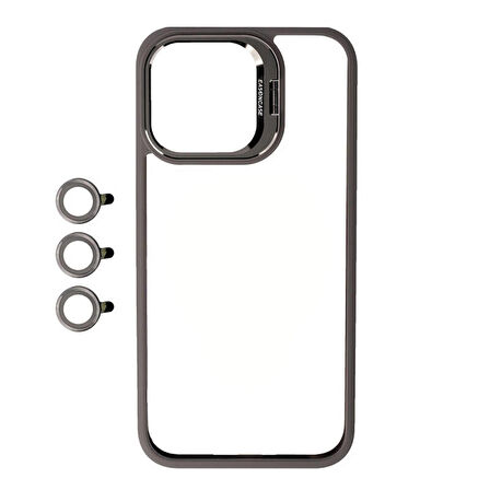 Apple iPhone 15 Pro Kılıf Kamera Lens Korumalı Standlı Klon Lensli Kapak