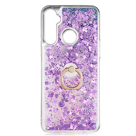 Realme C3 Kılıf Milce Simli Sıvılı Yüzüklü Standlı Silikon Kapak