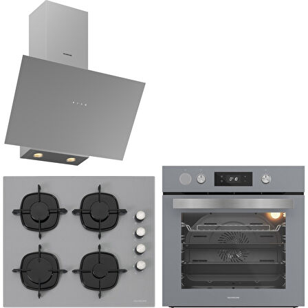 Silverline Gri Cam Ankastre Set BO65P4S01-CS5700E6S01-3481 Flam Gri (Buhar ve Airfryer Özellikli Fırın)