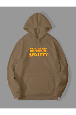 Üç İplik Anksiyete Baskılı Unisex Kemik Kanguru Cepli Kapüşonlu Sweatshirt Hoodie | S