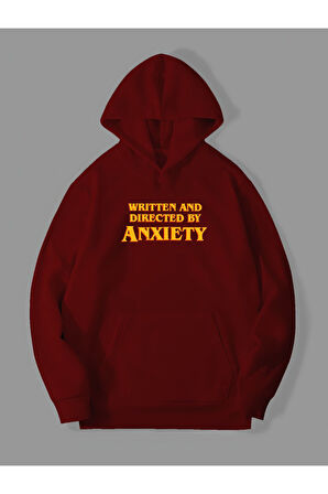 3 İplik Anksiyete Baskılı Kanguru Cepli Kapüşonlu Sweatshirt Hoodie | M