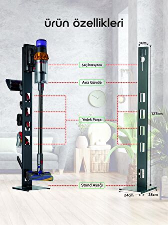 Dyson Bütün V Serileri ve Gen5 ile Uyumlu Universal Süpürge Standı Tetik ve Magnet Hediyeli