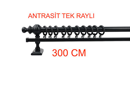 Antrasit Tek Raylı Ahşap Rustik Perde Askısı Rustik Borusu