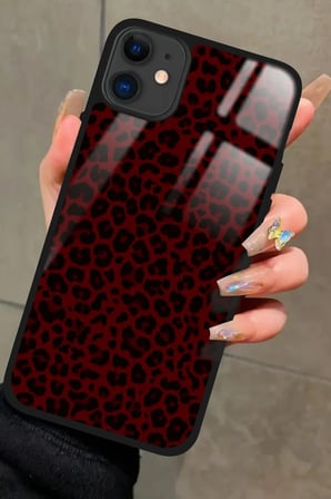 Apple iPhone 11 Uyumlu Bordo Leopar Tasarımlı Parlak Silikon Kılıf