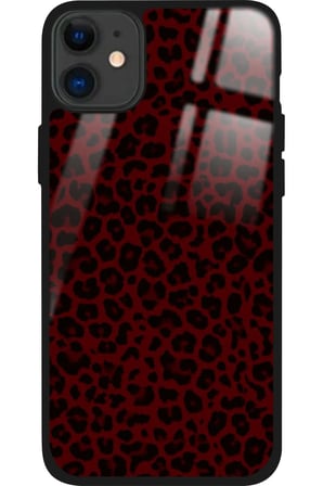 Apple iPhone 11 Uyumlu Bordo Leopar Tasarımlı Parlak Silikon Kılıf