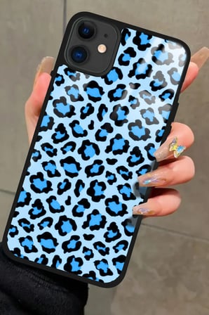 Apple iPhone 11 Uyumlu Mavi Leopar  Tasarımlı Parlak Silikon Kılıf