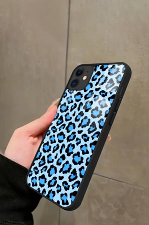 Apple iPhone 11 Uyumlu Mavi Leopar  Tasarımlı Parlak Silikon Kılıf