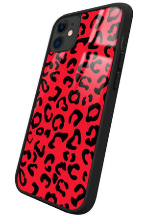 Apple iPhone 11 Uyumlu Kırmızı Leopar Tasarımlı Parlak Silikon Kılıf