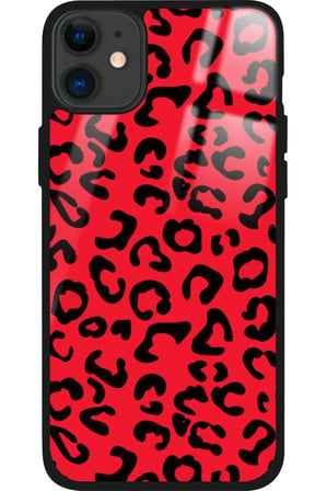 Apple iPhone 11 Uyumlu Kırmızı Leopar Tasarımlı Parlak Silikon Kılıf