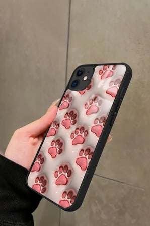 Apple iPhone 11 Uyumlu Pembe Kedi Patisi Tasarımlı Parlak Silikon Kılıf