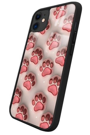 Apple iPhone 11 Uyumlu Pembe Kedi Patisi Tasarımlı Parlak Silikon Kılıf