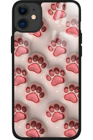 Apple iPhone 11 Uyumlu Pembe Kedi Patisi Tasarımlı Parlak Silikon Kılıf