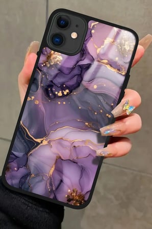 Apple iPhone 11 Uyumlu Mor Mermer Tasarımlı Parlak Silikon Kılıf