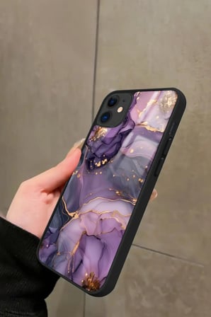Apple iPhone 11 Uyumlu Mor Mermer Tasarımlı Parlak Silikon Kılıf