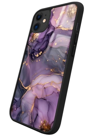 Apple iPhone 11 Uyumlu Mor Mermer Tasarımlı Parlak Silikon Kılıf