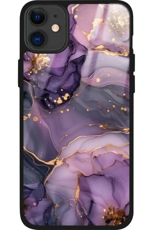 Apple iPhone 11 Uyumlu Mor Mermer Tasarımlı Parlak Silikon Kılıf