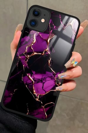 Apple iPhone 11 Uyumlu Mor Mermer Tasarımlı Parlak Silikon Kılıf