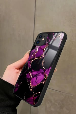 Apple iPhone 11 Uyumlu Mor Mermer Tasarımlı Parlak Silikon Kılıf