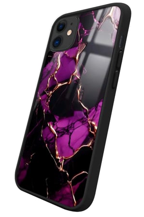 Apple iPhone 11 Uyumlu Mor Mermer Tasarımlı Parlak Silikon Kılıf