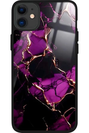 Apple iPhone 11 Uyumlu Mor Mermer Tasarımlı Parlak Silikon Kılıf