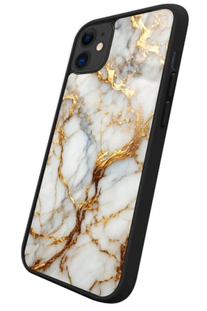 Apple iPhone 11 Uyumlu Beyaz&Altın Mermer Tasarımlı Parlak Silikon Kılıf