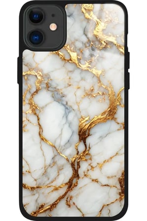 Apple iPhone 11 Uyumlu Beyaz&Altın Mermer Tasarımlı Parlak Silikon Kılıf