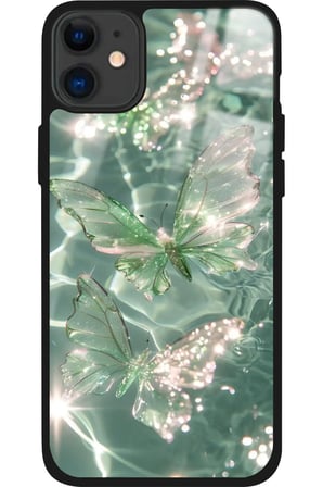 Apple iPhone 11 Uyumlu Yeşil Kelebek Tasarımlı Parlak Silikon Kılıf
