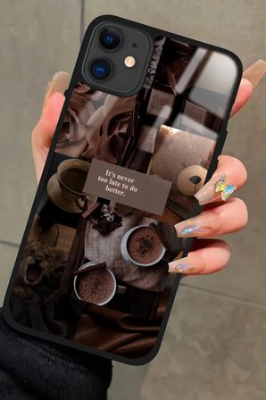 Apple iPhone 11 Uyumlu Kahverengi Poster Tasarımlı Parlak Silikon Kılıf