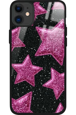 Apple iPhone 11 Uyumlu Pembe Yıldız Tasarımlı Parlak Silikon Kılıf