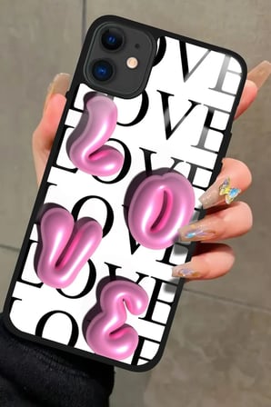 Apple iPhone 11 Uyumlu Love Yazılı Parlak Silikon Kılıf