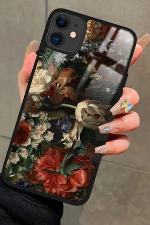 Apple iPhone 11 Uyumlu Karışık Çiçek Tasarımlı Parlak Silikon Kılıf