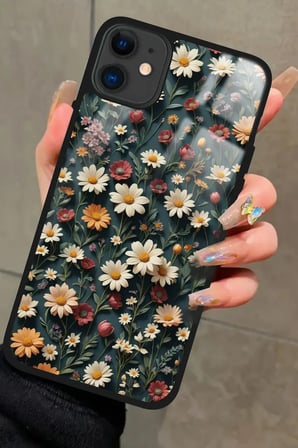 Apple iPhone 11 Uyumlu Karışık Çiçek Tasarımlı Parlak Silikon Kılıf