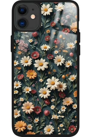 Apple iPhone 11 Uyumlu Karışık Çiçek Tasarımlı Parlak Silikon Kılıf