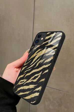 Apple iPhone 12 Uyumlu Kahverengi Zebra  Tasarımlı Parlak Silikon Kılıf
