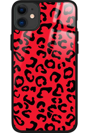 Apple iPhone 12 Uyumlu Kırmızı Leopar Tasarımlı Parlak Silikon Kılıf