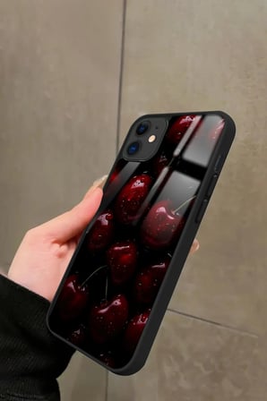 Apple iPhone 12 Uyumlu Kiraz Tasarımlı Parlak Silikon Kılıf