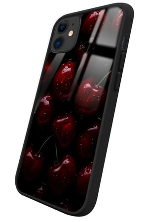 Apple iPhone 12 Uyumlu Kiraz Tasarımlı Parlak Silikon Kılıf