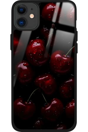 Apple iPhone 12 Uyumlu Kiraz Tasarımlı Parlak Silikon Kılıf