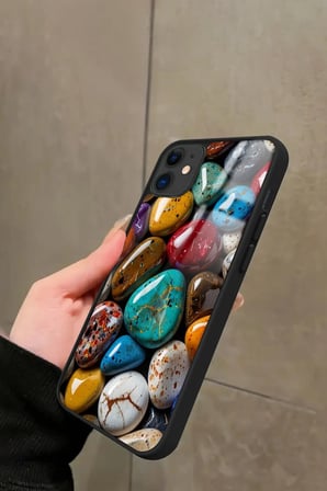 Apple iPhone 12 Uyumlu Renkli Taş Tasarımlı Parlak Silikon Kılıf