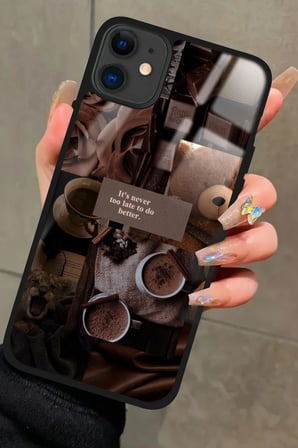 Apple iPhone 12 Uyumlu Kahverengi Poster Tasarımlı Parlak Silikon Kılıf