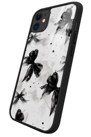 Apple iPhone 12 Uyumlu Siyah Kurdele Tasarımlı Parlak Silikon Kılıf