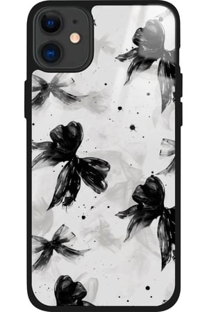 Apple iPhone 12 Uyumlu Siyah Kurdele Tasarımlı Parlak Silikon Kılıf