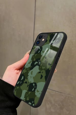 Apple iPhone 12 Uyumlu Kamuflaj Tasarımlı Parlak Silikon Kılıf
