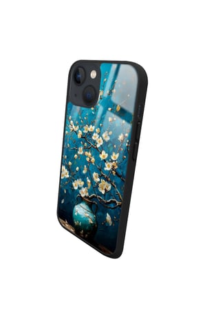 Apple iPhone 13 Uyumlu Van Gogh Mavi Ağaç Tablo Tasarımlı Parlak Silikon Kılıf
