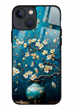 Apple iPhone 13 Uyumlu Van Gogh Mavi Ağaç Tablo Tasarımlı Parlak Silikon Kılıf