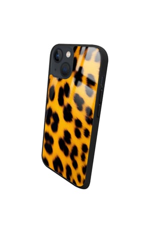 Apple iPhone 13 Uyumlu Sarı Leopar Tasarımlı Parlak Silikon Kılıf