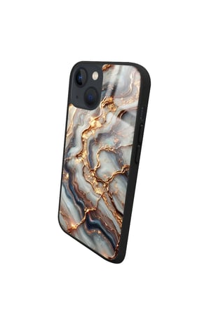 Apple iPhone 13 Uyumlu Beyaz&Altın Mermer Tasarımlı Parlak Silikon Kılıf