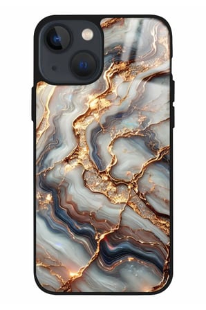 Apple iPhone 13 Uyumlu Beyaz&Altın Mermer Tasarımlı Parlak Silikon Kılıf