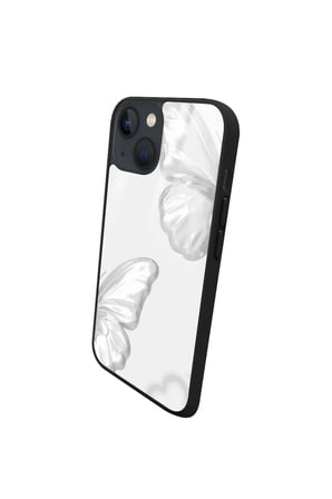Apple iPhone 13 Uyumlu Beyaz Kelebek Tasarımlı Parlak Silikon Kılıf