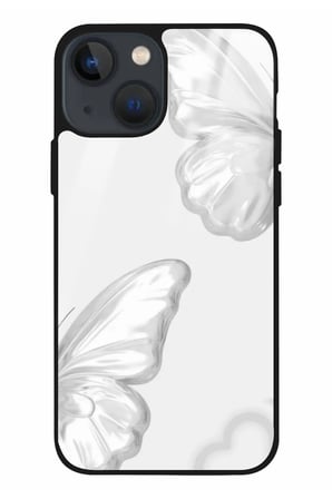 Apple iPhone 13 Uyumlu Beyaz Kelebek Tasarımlı Parlak Silikon Kılıf